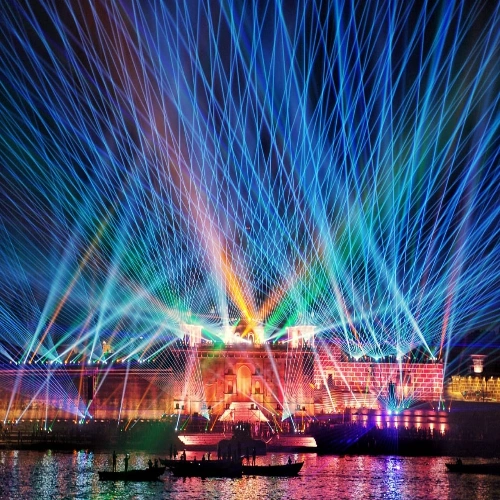 Ghats lit with diyas on Dev Deepawali