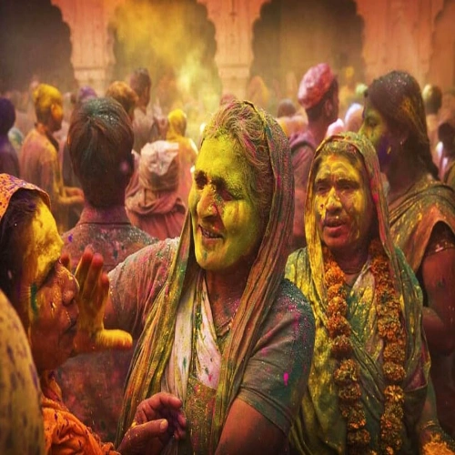 People celebrating Holi with colours
