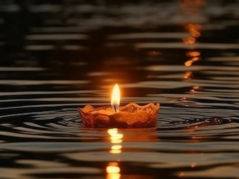 Night lamps floating on the river